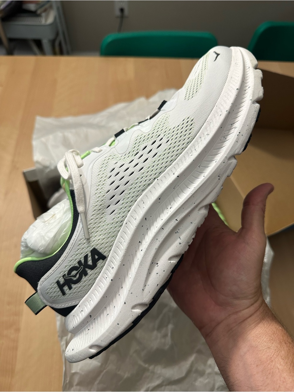 Hoka M Kawana 2 Running Sneakers in White & Lime Green - Picture 2 of 6
